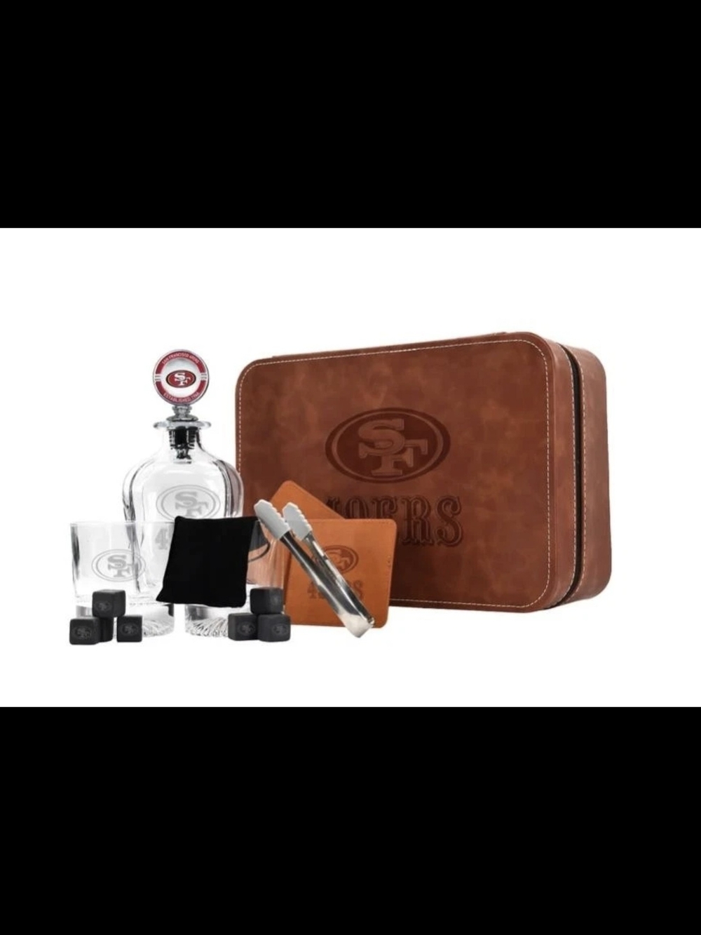 San Francisco decanter set with faux leather case